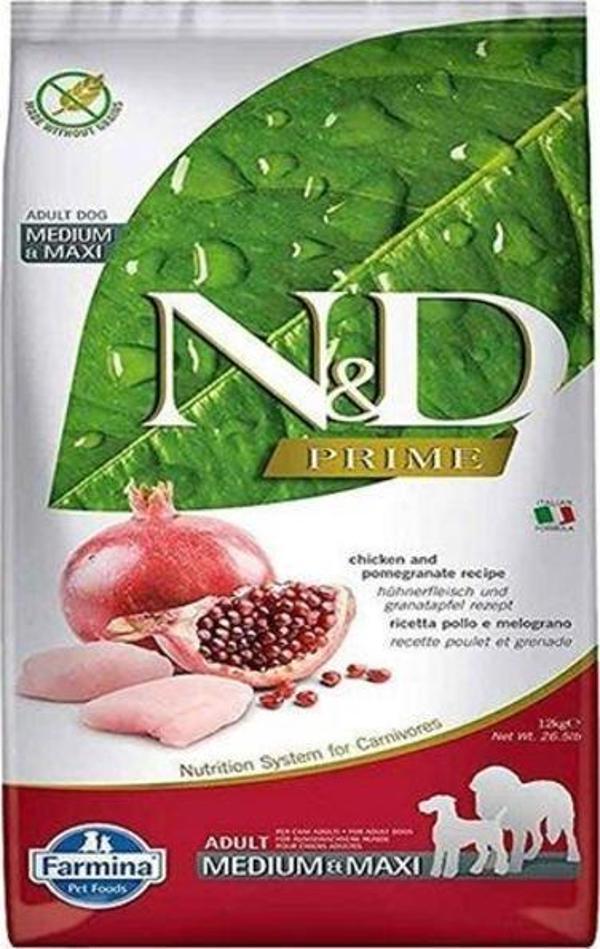 N&D Prime Tahılsız Tavuk ve Narlı Orta ve Büyük Irk Yetişkin Köpek Maması 12 Kg - Image 1