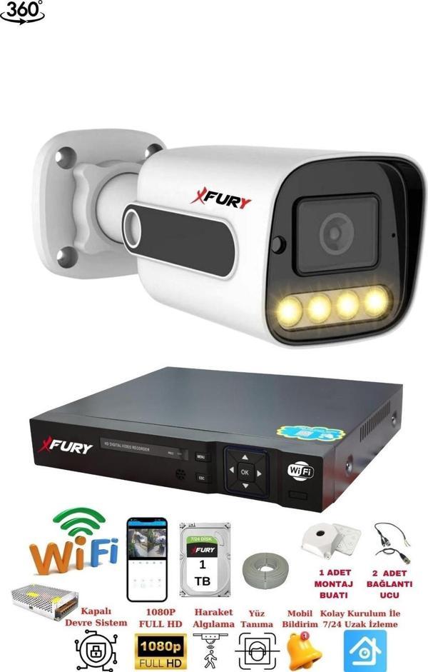 FURY 1 Kameralı 1080P Görüntü Gece Renkli Full Hd 4xUltra Led Gece Renkli Güvenlik Kamera Seti 1TB - Image 1