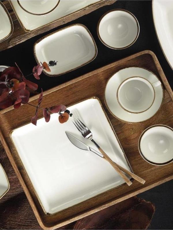 Kütahya Porselen Kare Servis ve Kahvaltı Tabağı Krem 3 lü 25 cm  - Image 1