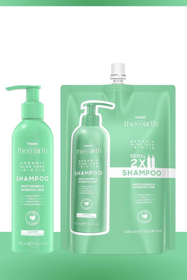 Tresan The Earth Organic Aloe Vera +Biotin Şampuan 250 Ml Refill Pouch 500 Ml - Image 1