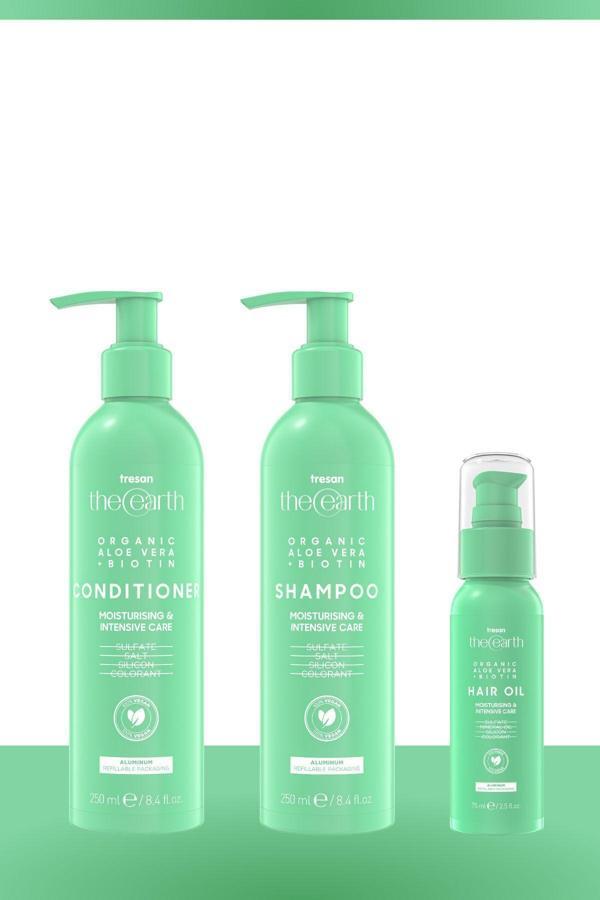 Tresan The Earth Organic Aloe Vera +Biotin Şampuan 250 Ml Saç Kremi 250 Ml Saç Yağı 75 Ml - Image 1