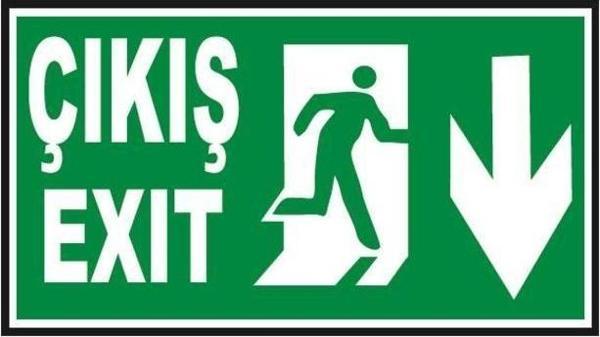 Fosforlu Acil Çıkış -Exit Levhası  - Fotolümenli - Aşağı Yön - Image 1