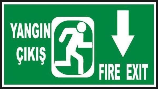 Fosforlu Yangın Çıkış -Fire Exit Levhası  - Fotolümenli - Aşağı Yön - Image 1