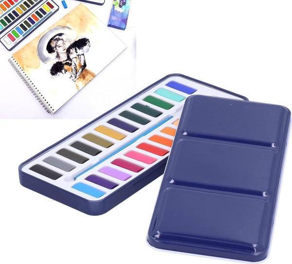 E&D Art Aquarelle 24'lü Tablet Sulu Boya Seti - Metal Kutu - Image 1