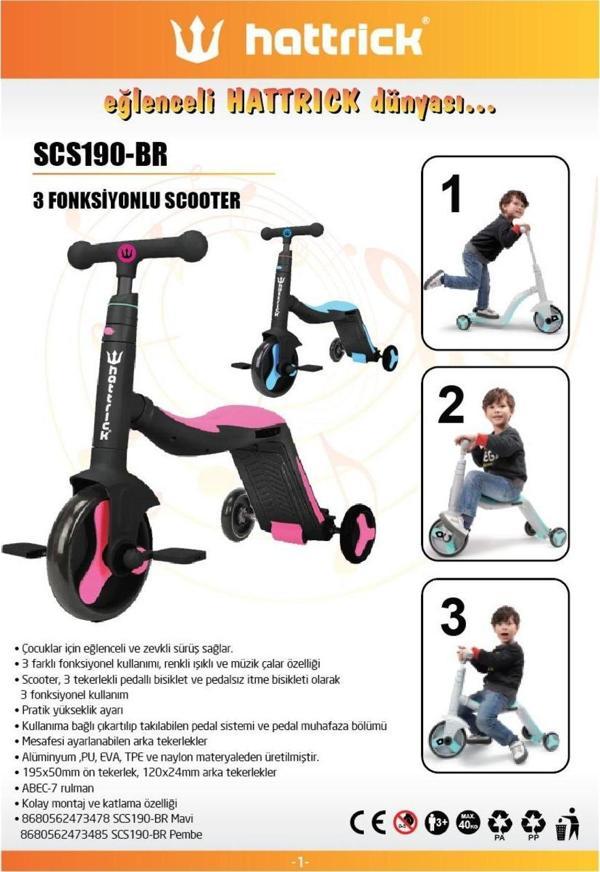 Hattrick scs 190 BR 3 fonksiyonlu scooter Mavi - Image 1