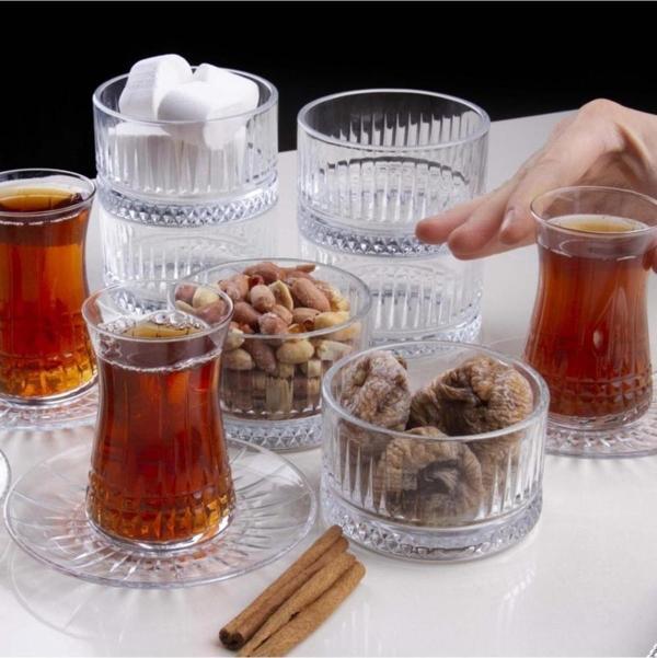 Paşabahçe elysia kristal çay bardağı çerezlik seti takımı 6 kişilik 18 parça - Image 1