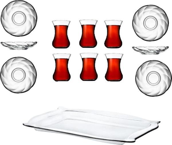 Paşabahçe tepsili çay bardak seti - çay seti takımı 13 prç. - Image 1