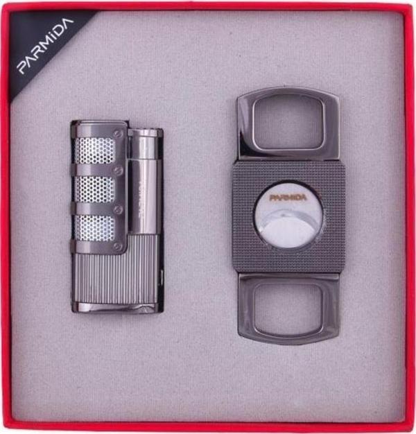Parmida 3 Torch Çakmak Kesici İkili Gunmetal Puro Seti - Image 1