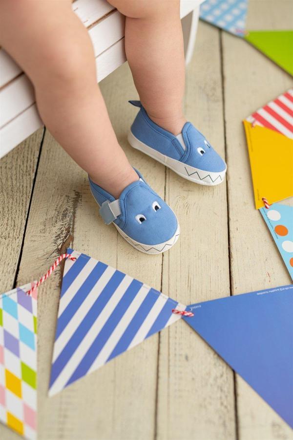 Mavi Canavar Nakışlı Bebek Cırtcırtlı Patik İlk Adım Ayakkabısı - Image 1