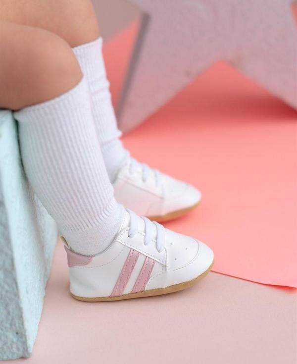 Pembe Çizgili Beyaz Kız Bebek Spor Patik Yürüme Öncesi-G-2354 - Image 1