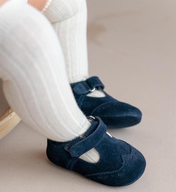 Hakiki Deri Lacivert Makosen Desenli Cırt Cırtlı İlk Adım Bebek Ayakkabısı-D-467 - Image 1