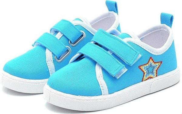 Yıldız Nakışlı Keten Spor Çocuk Ayakkabısı-TURKUAZ-F-494 - Image 1