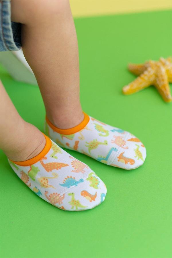 Dinozor Desenli Turuncu Erkek Çocuk Kaydırmaz Taban Deniz ve Havuz Patiği-F-9004 - Image 1
