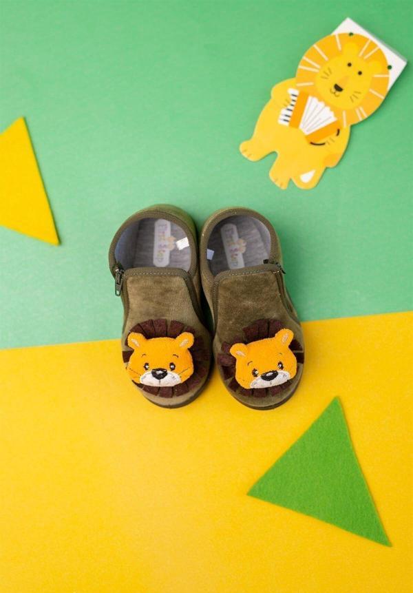 Aslan Aksesuarlı Fermuarlı Kadife Panduf - Image 1