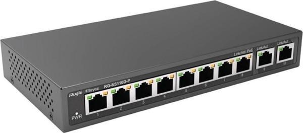 Rg-Es110D-P 8 Port Poe+ 10-100 Mbps 2 Port 10-100-1000 Mbps Uplink Switch Hub Çelik Kasa - Image 1