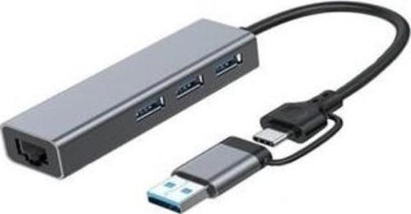 Uet01 10-100-1000 Usb - Type C 3 Port Usb 3.0 Çoklayıcı Gigabit Ethernet Çevirici - Image 1