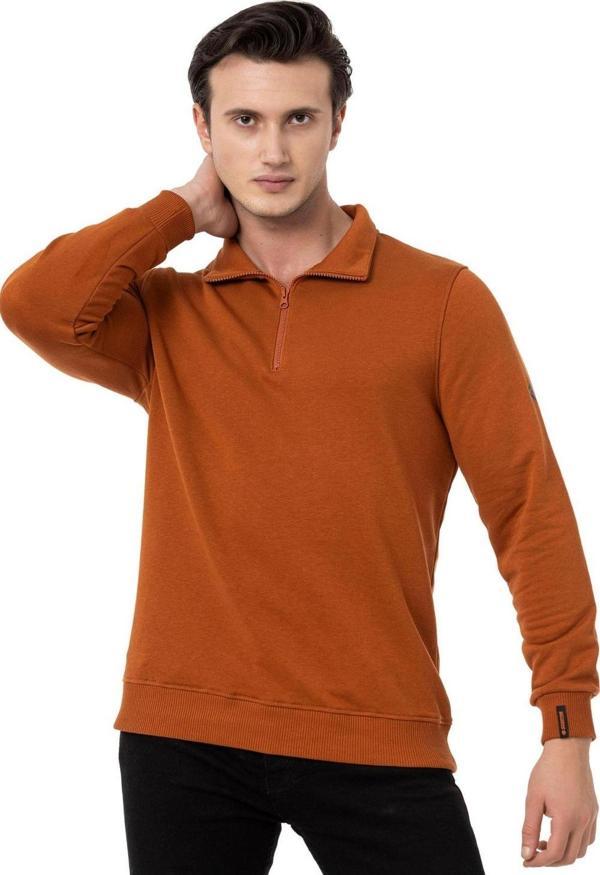 Scooter Yarım Fermuarlı Kiremit Erkek Sweatshirt M1519TKR - Image 1