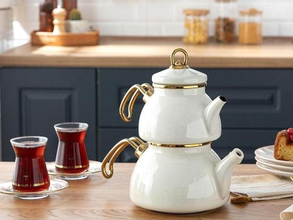 English Home Perro Emaye Mini Çaydanlık 0,5 Lt + 1 Lt Beyaz - Image 1