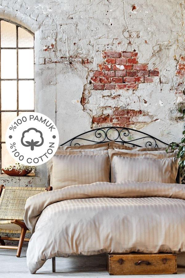 Karaca Home Charm Bold Bej Saten %100 Pamuk Çift Kişilik Nevresim Takımı - Image 1