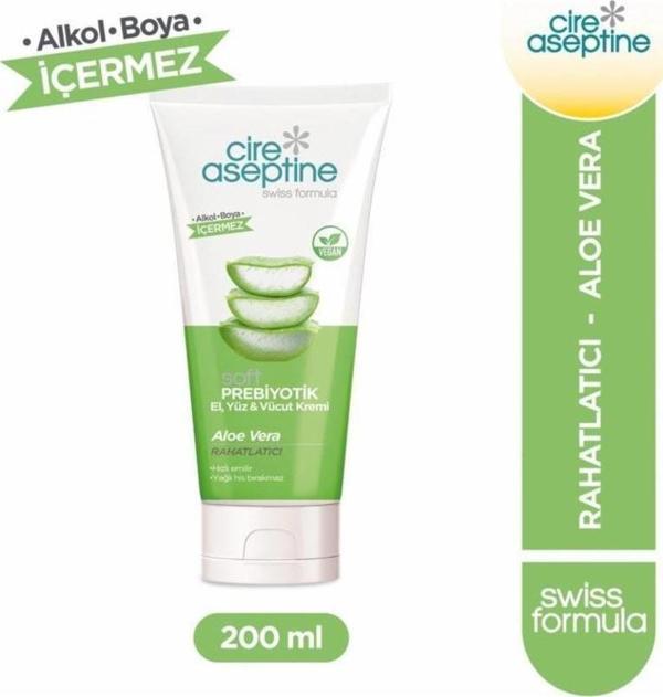 Cire Aseptine Soft Prebiyotik Aloe Vera El,Yüz ve Vücut Kremi 200 Ml - Image 1