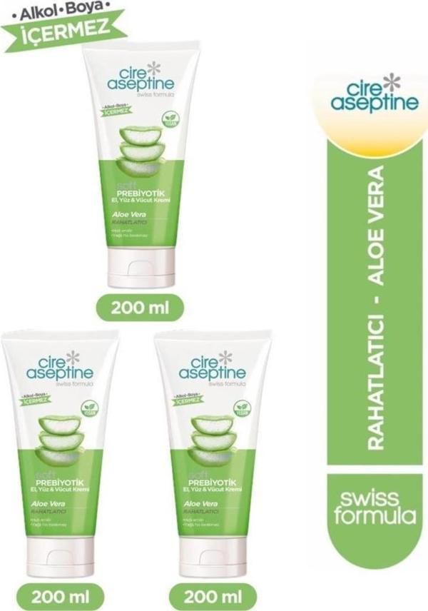 Cire Aseptine Soft Prebiyotik Aloe Vera El,Yüz ve Vücut Kremi 200 Ml 3 Adet - Image 1