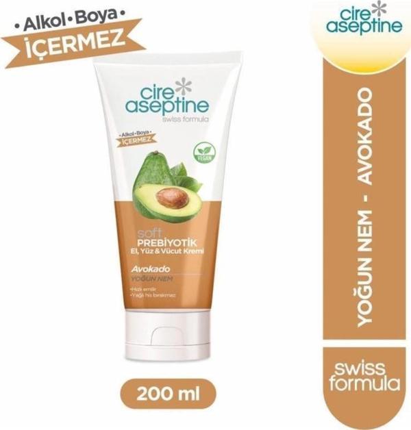 Cire Aseptine Soft Prebiyotik Avokado El,Yüz ve Vücut Kremi 200 Ml - Image 1