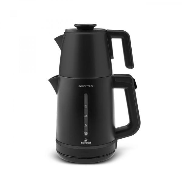 Karaca Berry Tea XL 2 in 1 Çelik Demlikli Çay Makinesi ve Kettle Shiny Black - Image 1