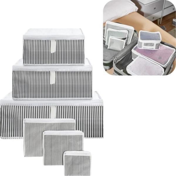 Piev Seyahat Yolculuk Valiz Bavul Düzenleyici Organizer 6 Lı Set Gri Çizgili - Image 1