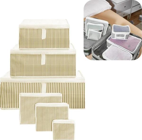 Piev Seyahat Yolculuk Valiz Bavul Düzenleyici Organizer 6 Lı Set Sarı Çizgili - Image 1
