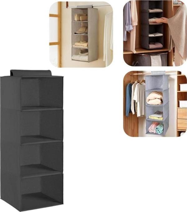 Piev Yuvalin Dolap İçi Düzenleyici Raflı Lüks 4 Lü Kutu Siyah - Image 1