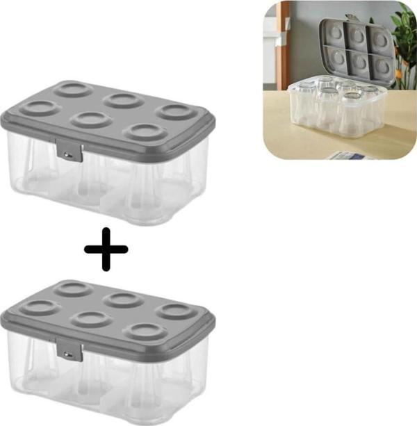 Urve Pratik 6 Bölmeli Çay Bardağı Taşıma Aparatı Kabı 2 Li Set - Image 1