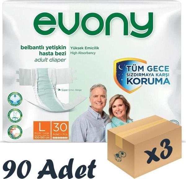 Evony Bel Bantlı Yetişkin Hasta Bezi Large 30'Lu 3 Paket 90 Adet - Image 1