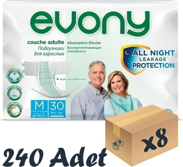 Evony Bel Bantlı Yetişkin Hasta Bezi Medium 30'Lu 8 Paket 240 Adet - Image 1