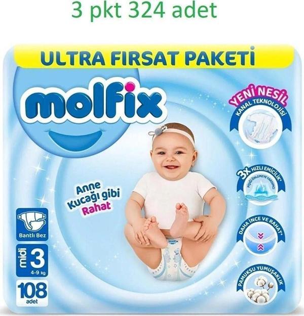 Molfix Ultra Fırsat Paketi Midi 3 Numara 108*3 (324 Adet) (4-9Kg) - Image 1