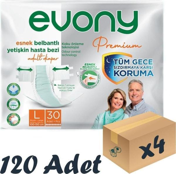 Evony Premium Esnek Belbantlı Yetişkin Hasta Bezi Large 30’Lu 4 Paket 120 Adet - Image 1