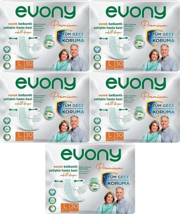 Evony Premium Hasta Bezi Yetişkin Bel Bantlı Tekstil Yüzey L-Büyük 150 Adet - Image 1