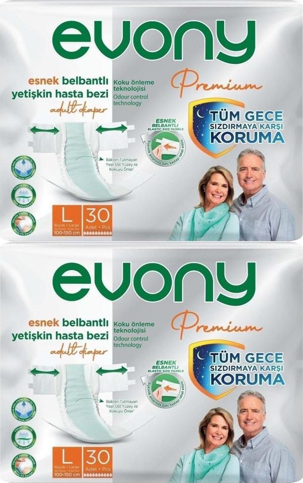 Evony Premium Hasta Bezi Yetişkin Bel Bantlı Tekstil Yüzey L-Büyük 60 Adet - Image 1