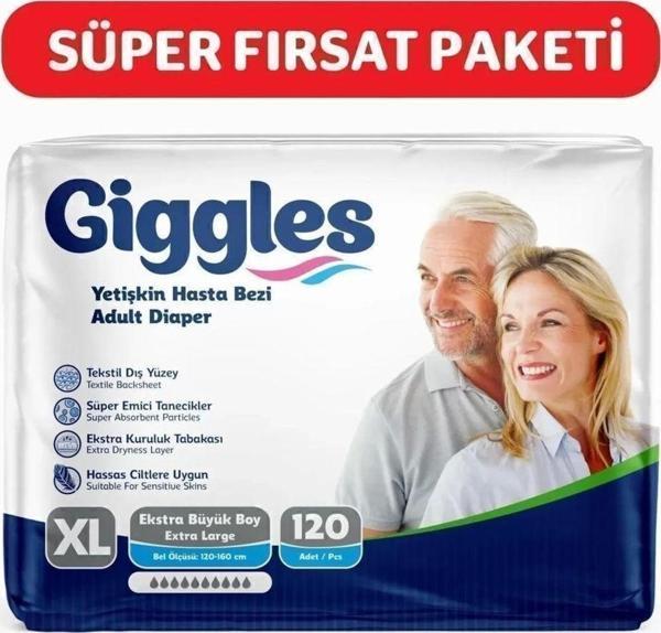 Giggles Yetişkin Bel Bağlamalı Hasta Bezi Ekstra Large 30'Lu 4 Paket 120 Adet - Image 1
