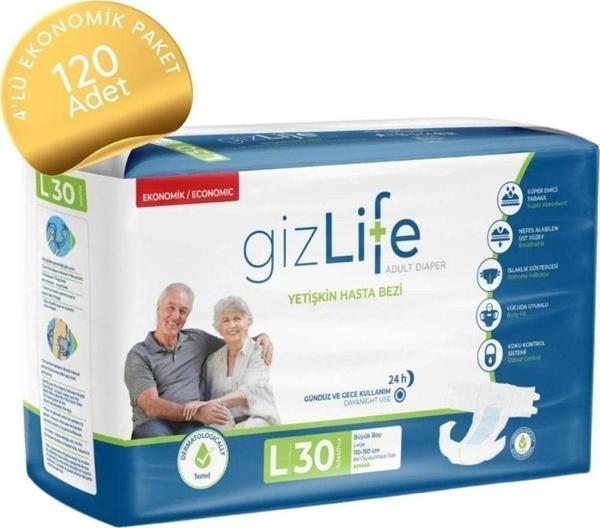 Gizlife Bel Bantlı Yetişkin Hasta Bezi Büyük Boy L 120 Adet - Image 1