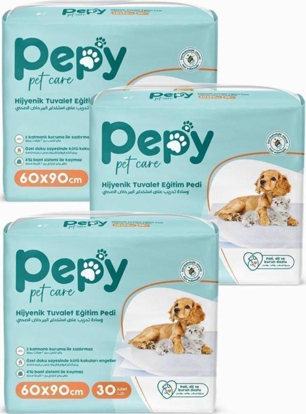 Pepy 60X90 Hijyenik Tuvalet Eğitim Pedi 30'Lu 3 Paket 90 Adet - Image 1