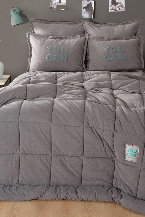 Karaca Home Motto Cotton Comfort Çift Kişilik Uyku Seti Gri - Image 1