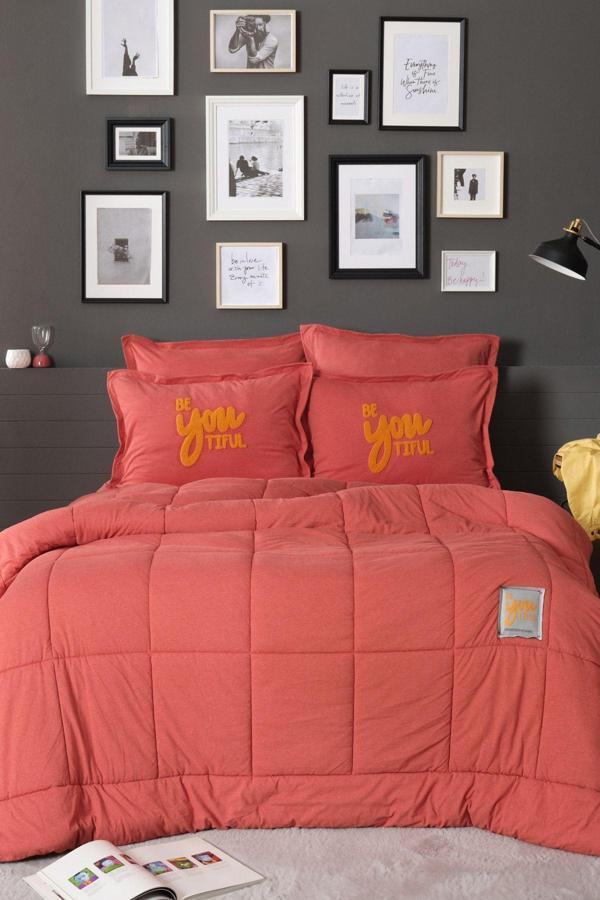 Karaca Home Motto Cotton Comfort Çift Kişilik Uyku Seti Mercan - Image 1