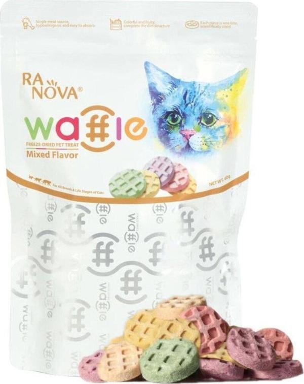 RANOVA Kediler İçin Dondurularak Kurutulmuş Etli Waffle - 60g (Karışık Lezzet) - Image 1