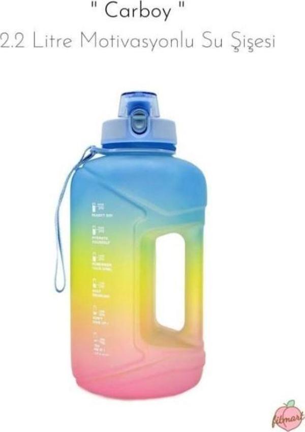 Fitmart Carboy - 2.2 Litre Motivasyonlu Su Şişesi mavi-sarı-pembe - Image 1