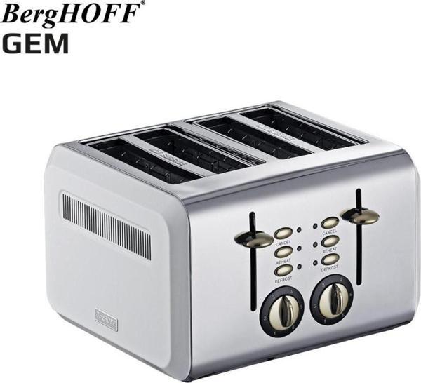 Berghoff GEM TITAN Parlak Gümüş Beyaz Dört Dilim Ekmek Kızartma Makinesi - Image 1