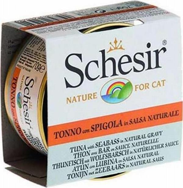 Schesir Ton Balıklı ve Levrekli Soslu Yetişkin Kedi Konservesi 6 Adet 70 Gr - Image 1