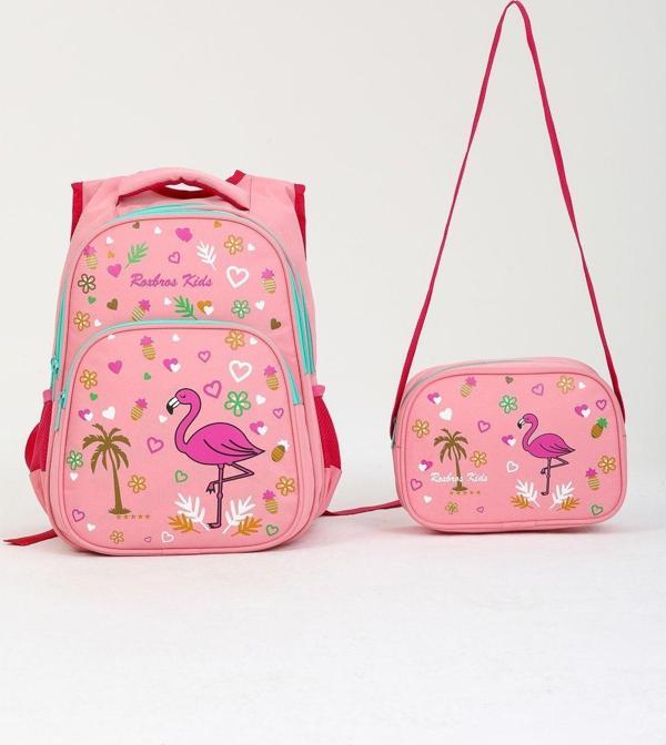 Roxbros Pembe Flamingo İlkokul Çantası + Beslenme Çantası Kız Çocuk - Image 1