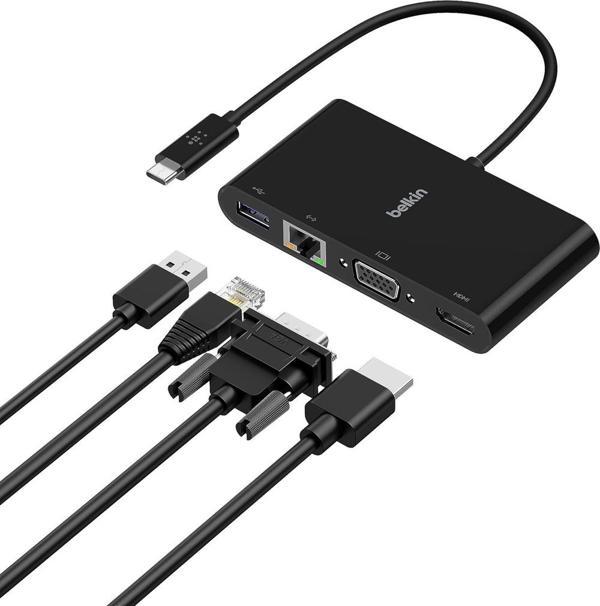 Belkin USB-C Multimedia Adaptörü (VGA, 4K HDMI, USB 3.0, Ethernet Bağlantı Noktalı  - Image 1