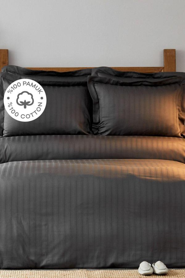 Karaca Home Charm Bold Antrasit %100 Pamuk Saten Çift Kişilik Nevresim Takımı - Image 1