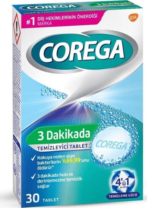 Corega 3 Dakikada Diş Protezi Temizleyici 30 Tablet - Image 1